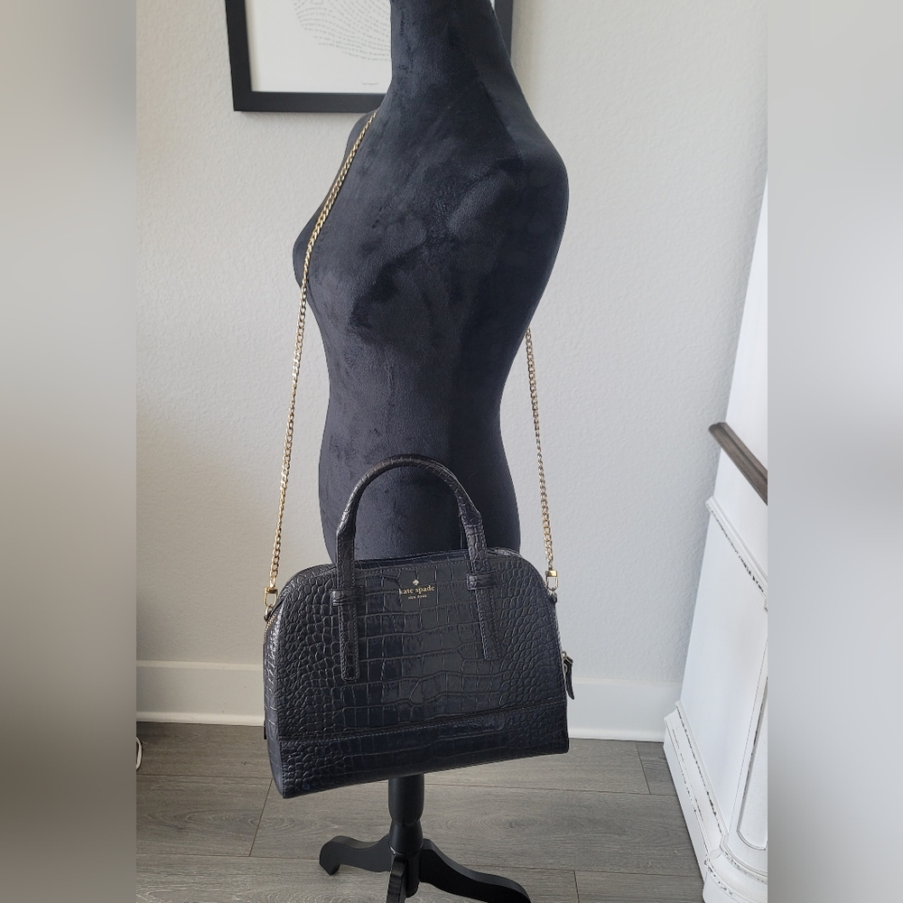 Kate Spade Felix Riverside Street Croc-Embossed Leather Handbag Navy Blue - Picture 10 of 16